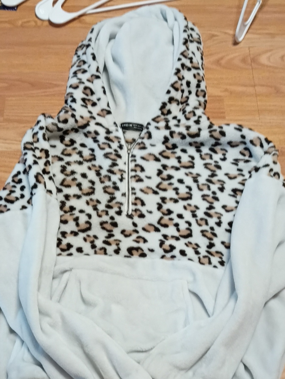 SHEIN Cream Leopard Print Half-Zip Hoodie